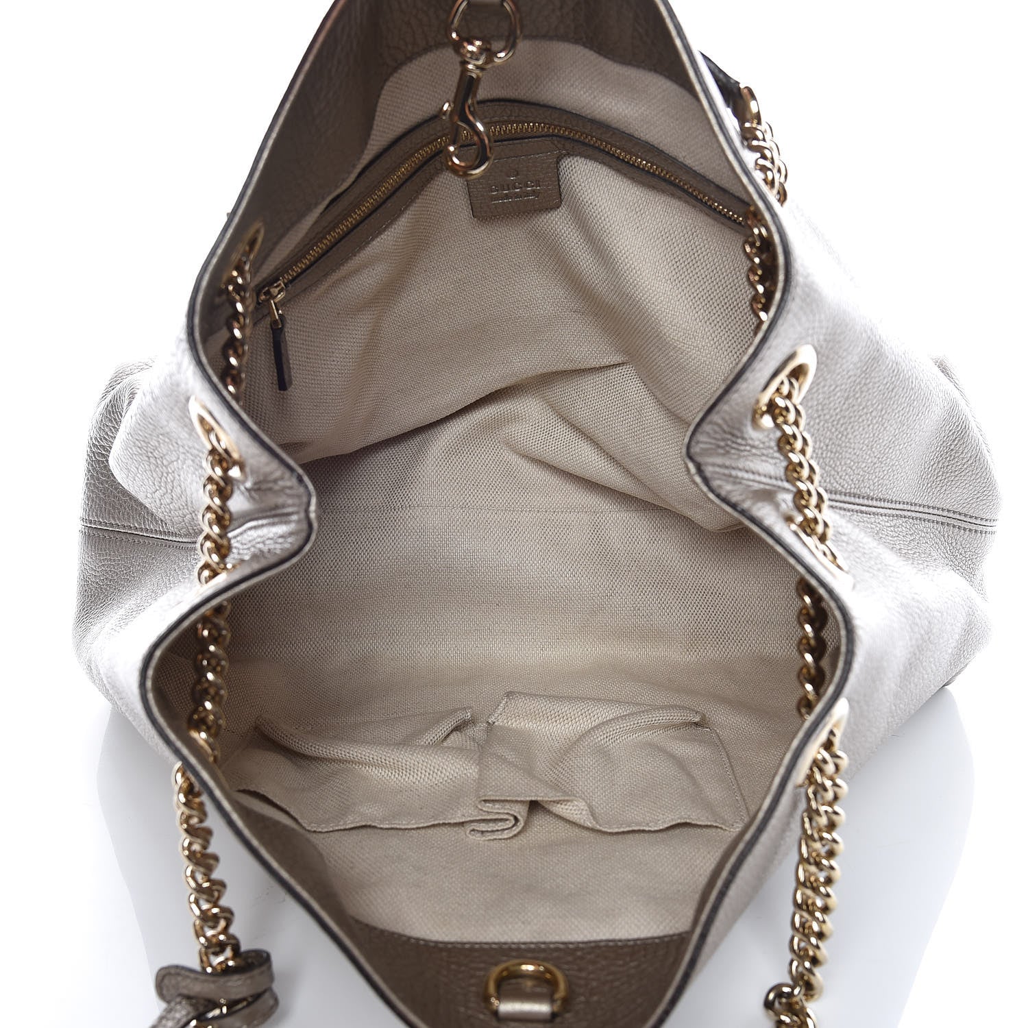 Gucci Metallic Pebbled Calfskin Medium Soho Chain Shoulder Bag Golden Beige 7 of 15