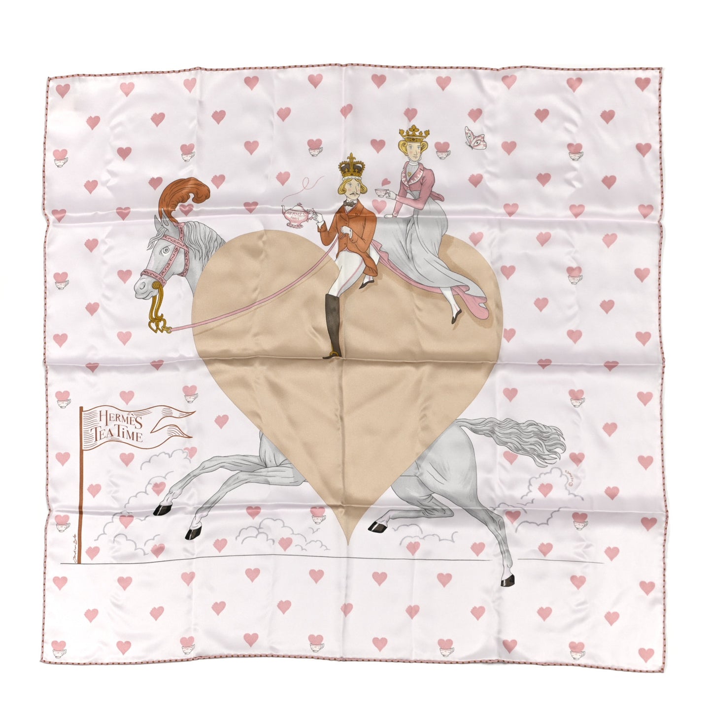 Silk Hermes Tea Time Scarf 70 Rose Pale Beige