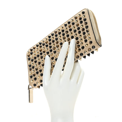 Christian Louboutin Calfskin Spiked Zip Around Wallet Beige 2 of 8