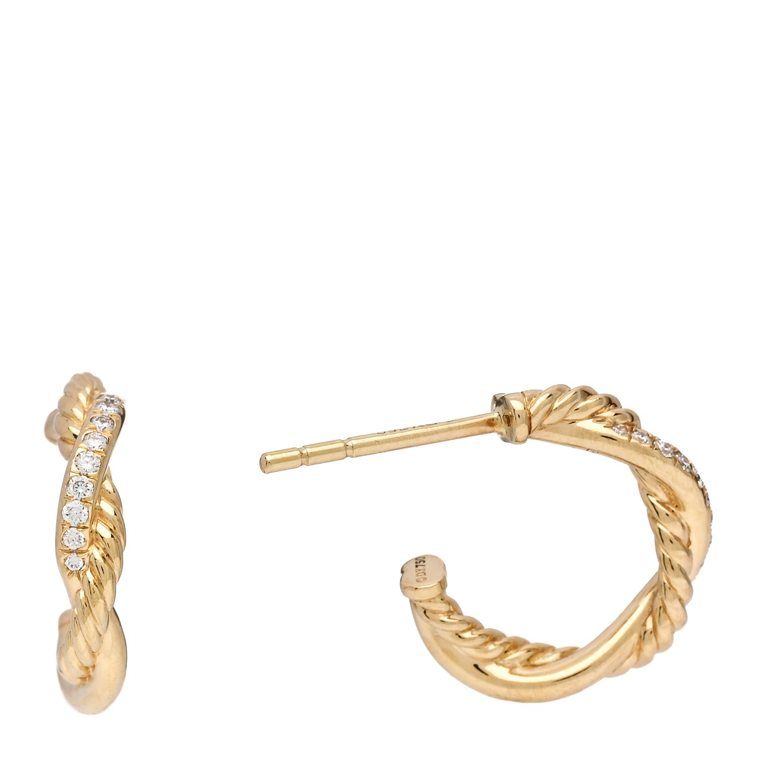 David Yurman 18K Yellow Gold Diamond Petite Infinity Huggie Hoop Earrings 1 of 4