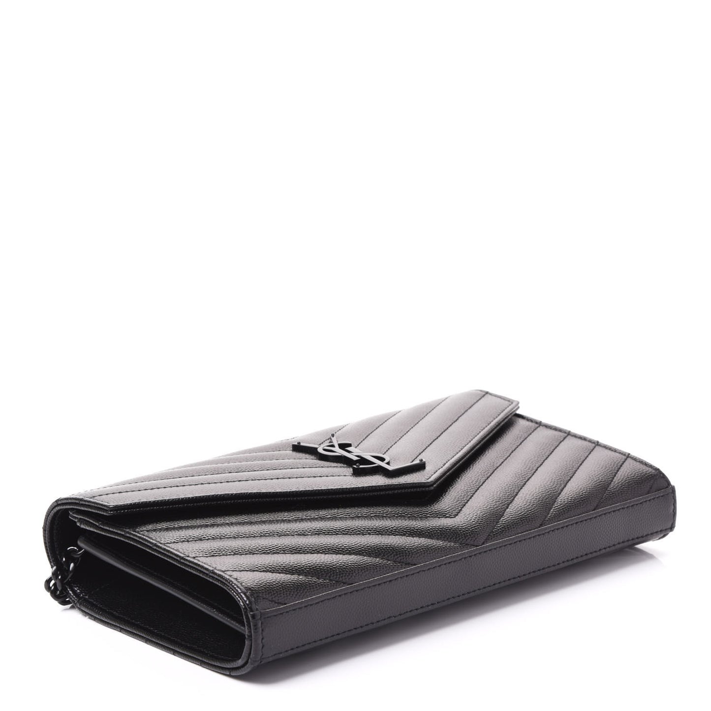 Grain De Poudre Matelasse Chevron Monogram Chain Wallet Black