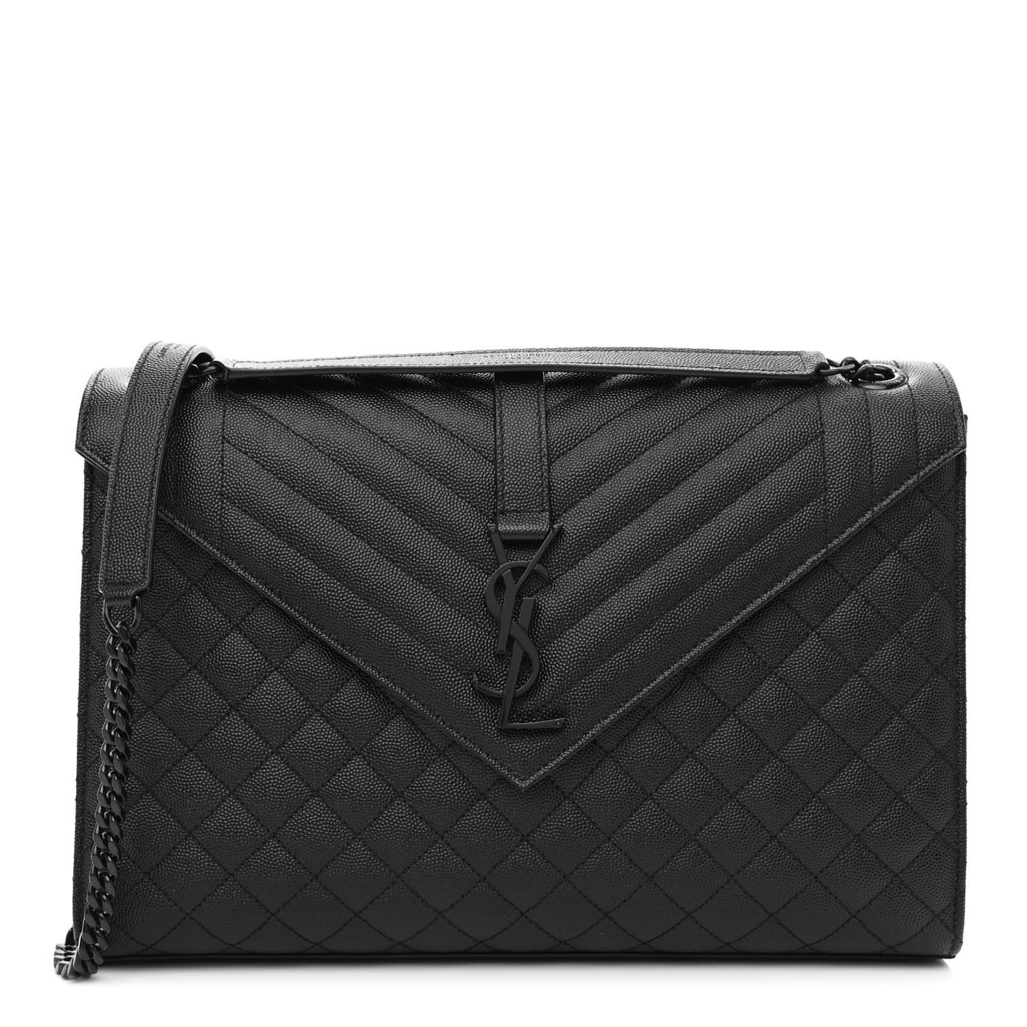 Grain De Poudre Textured Mixed Matelasse Large Triquilt Monogram Monochrome Satchel Black