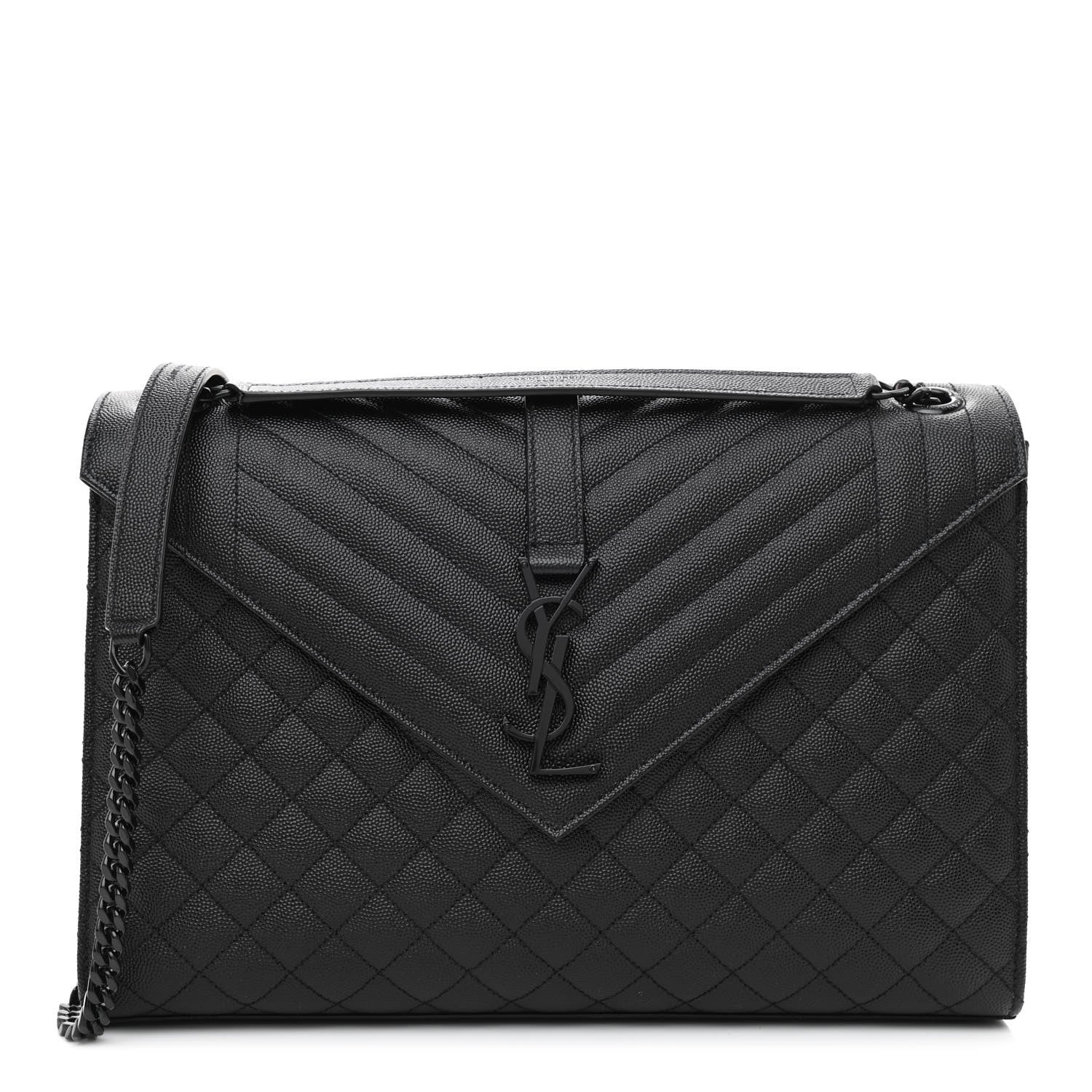 Saint Laurent Grain De Poudre Textured Mixed Matelasse Large Triquilt Monogram Monochrome Satchel Black 1 of 8