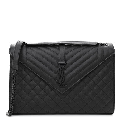 Saint Laurent Grain De Poudre Textured Mixed Matelasse Large Triquilt Monogram Monochrome Satchel Black 1 of 8