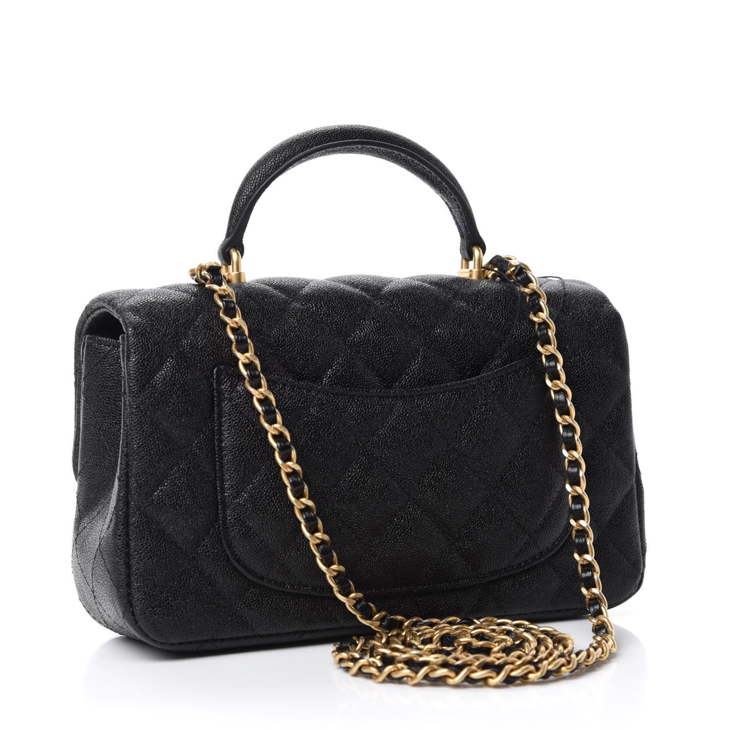 Caviar Quilted Mini Top Handle Rectangular Flap Black