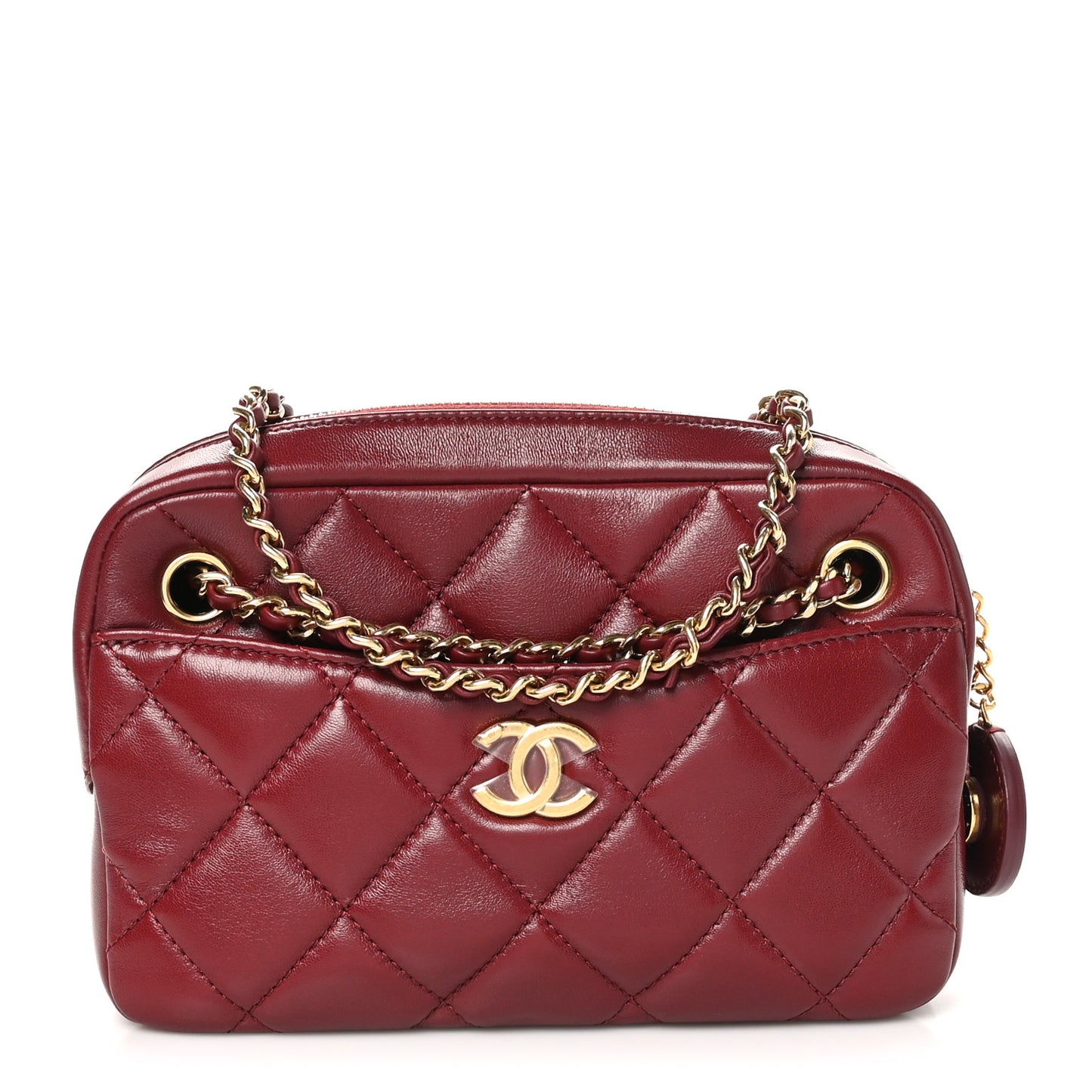 Shiny Lambskin Quilted Mini Camera Case Burgundy