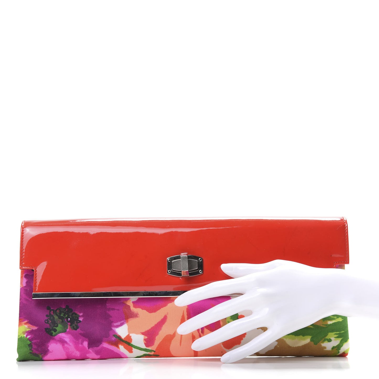 Patent Satin Floral Clutch Red