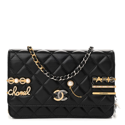 Chanel Lambskin Quilted Coco Clips Wallet On Chain WOC Black 1 of 12