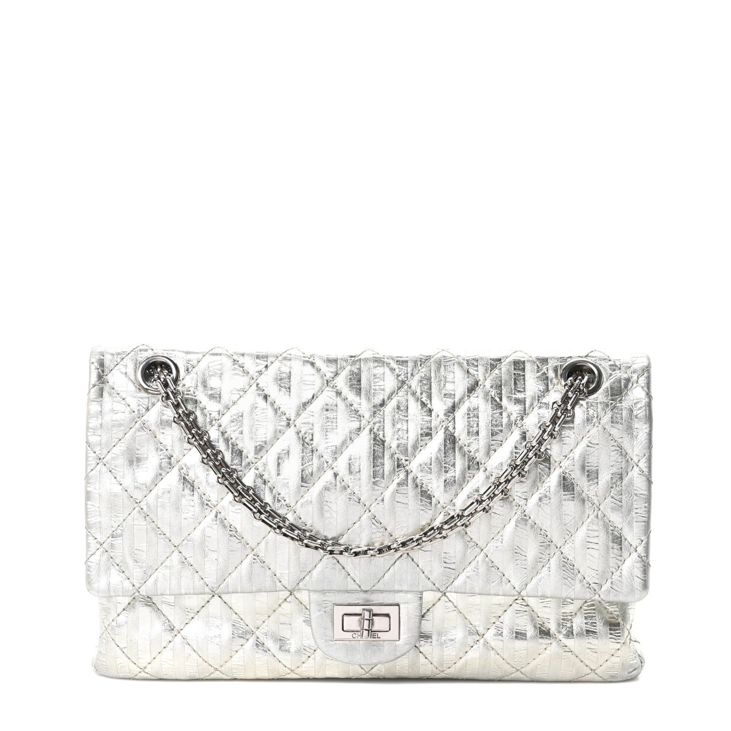 Metallic Striped Calfskin 2.55 Reissue 226 Flap Silver Silver