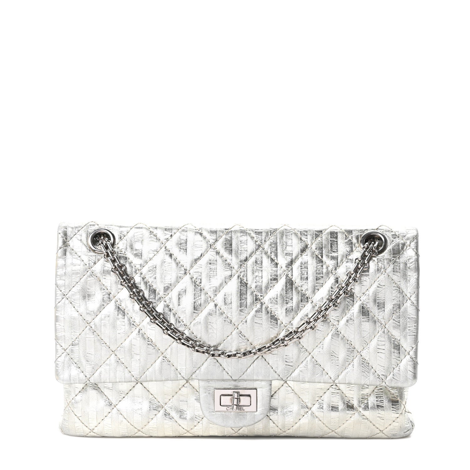 Chanel Metallic Striped Calfskin 2.55 Reissue 226 Flap Silver Silver 1 of 10