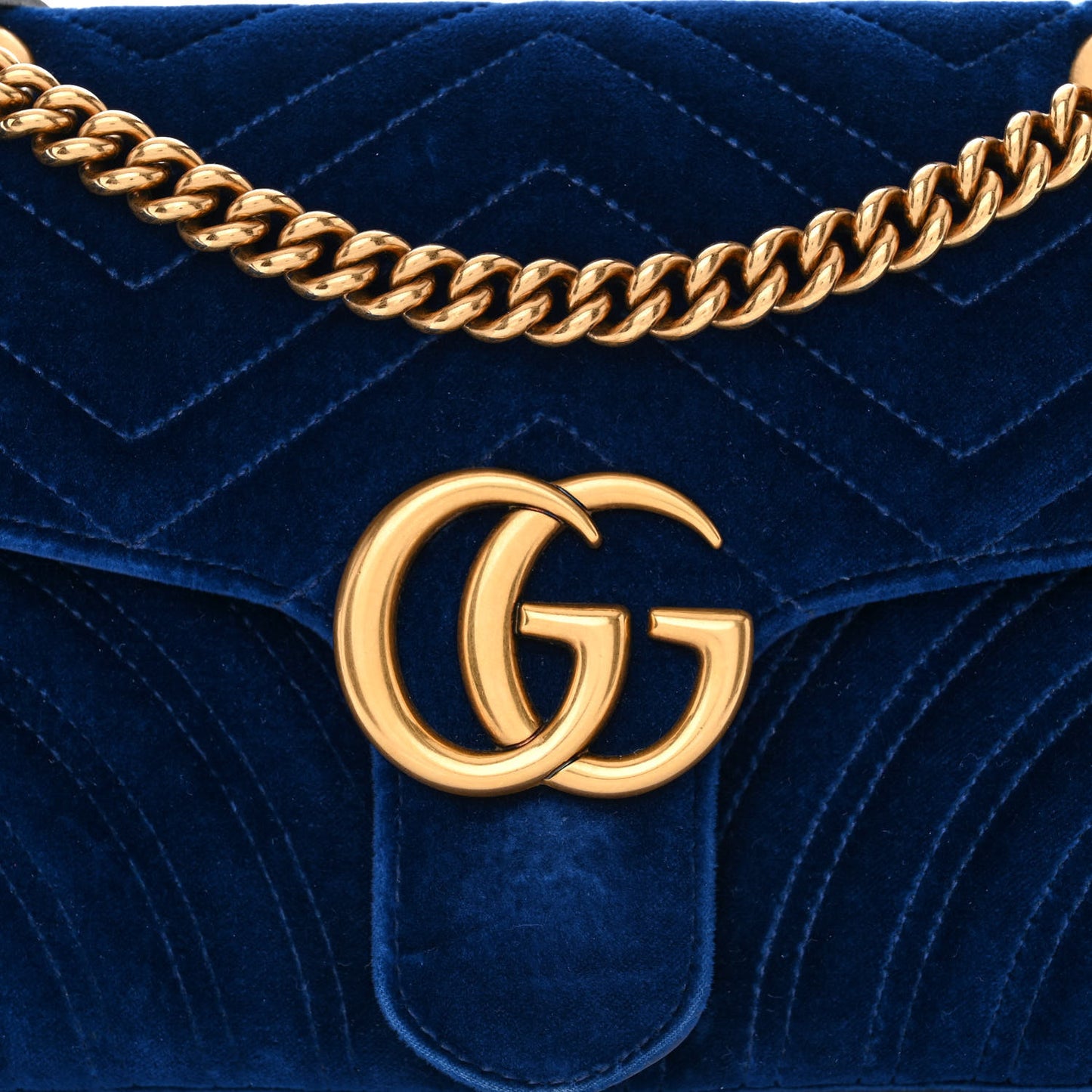 Velvet Matelasse Small GG Marmont Shoulder Bag Cobalt Blue