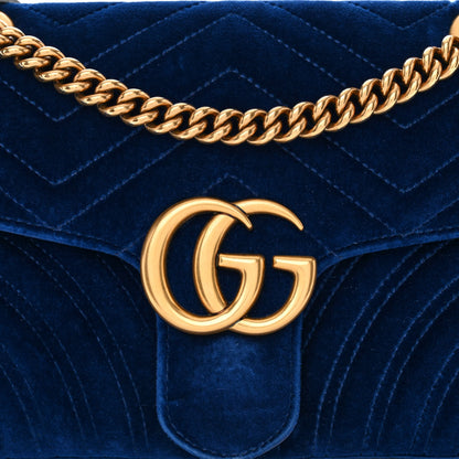 Gucci Velvet Matelasse Small GG Marmont Shoulder Bag Cobalt Blue 8 of 11