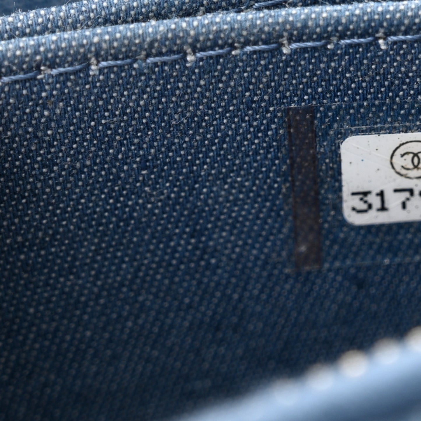 Denim Quilted CC Pearl Crush Zip Card Holder On Chain Blue