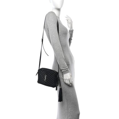 Saint Laurent Cracked Shiny Calfskin Matelasse Monogram Lou Camera Bag Black 2 of 11