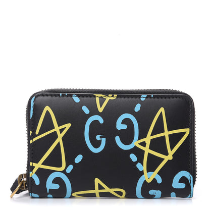Gucci Calfskin GucciGhost Zip Around Card Case Black New Acquamarine 1 of 7
