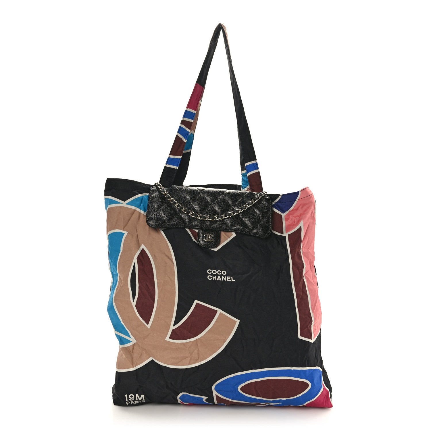 Chanel Caviar Fabric Foldable Tote Bag With Chain Black Multicolor 11 of 17