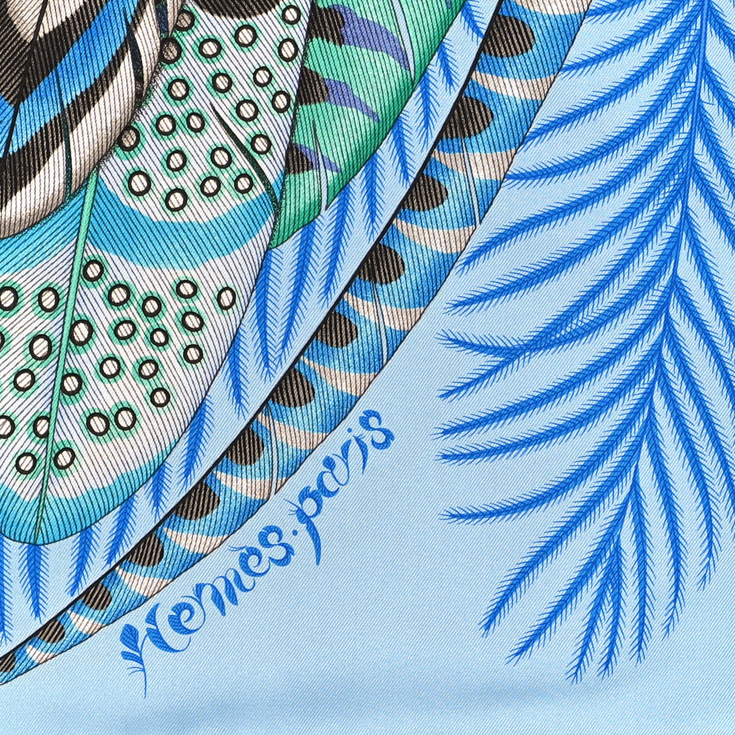 Hermes Silk Plumes En Fete Scarf 90 Ciel Vert Brun 2 of 4