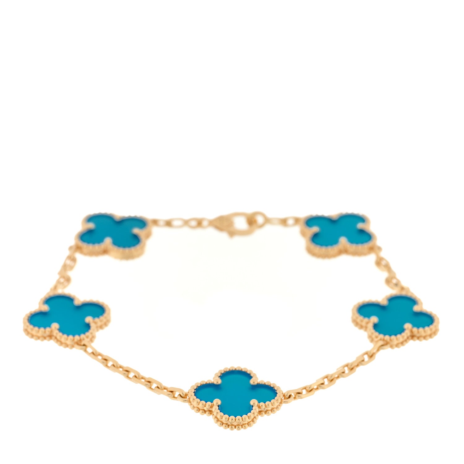 Van Cleef & Arpels 18K Yellow Gold Blue Agate 5 Motifs Vintage Alhambra Bracelet 1 of 4