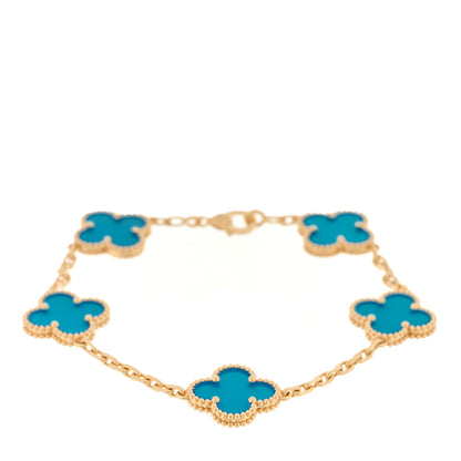Van Cleef & Arpels 18K Yellow Gold Blue Agate 5 Motifs Vintage Alhambra Bracelet 1 of 4