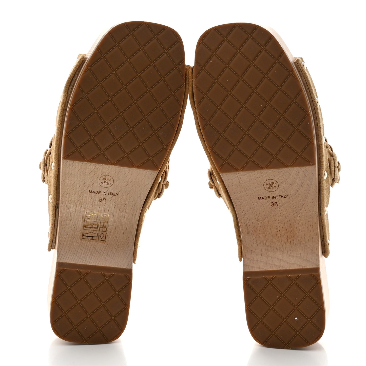 Suede Calfskin Camellia Mules 38 Beige