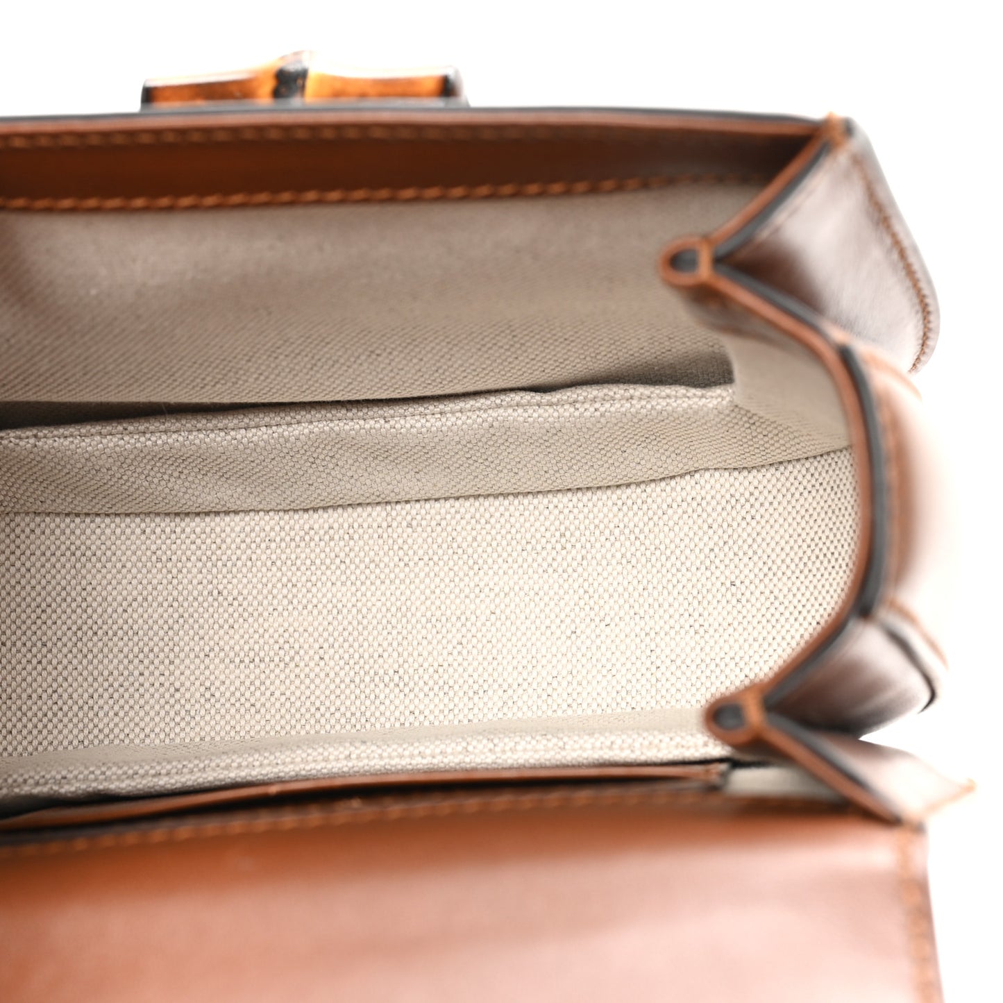 New Canvas Charisma Calfskin Crystal GG Monogram Small Bamboo 1947 Top Handle Bag Camel Ebony