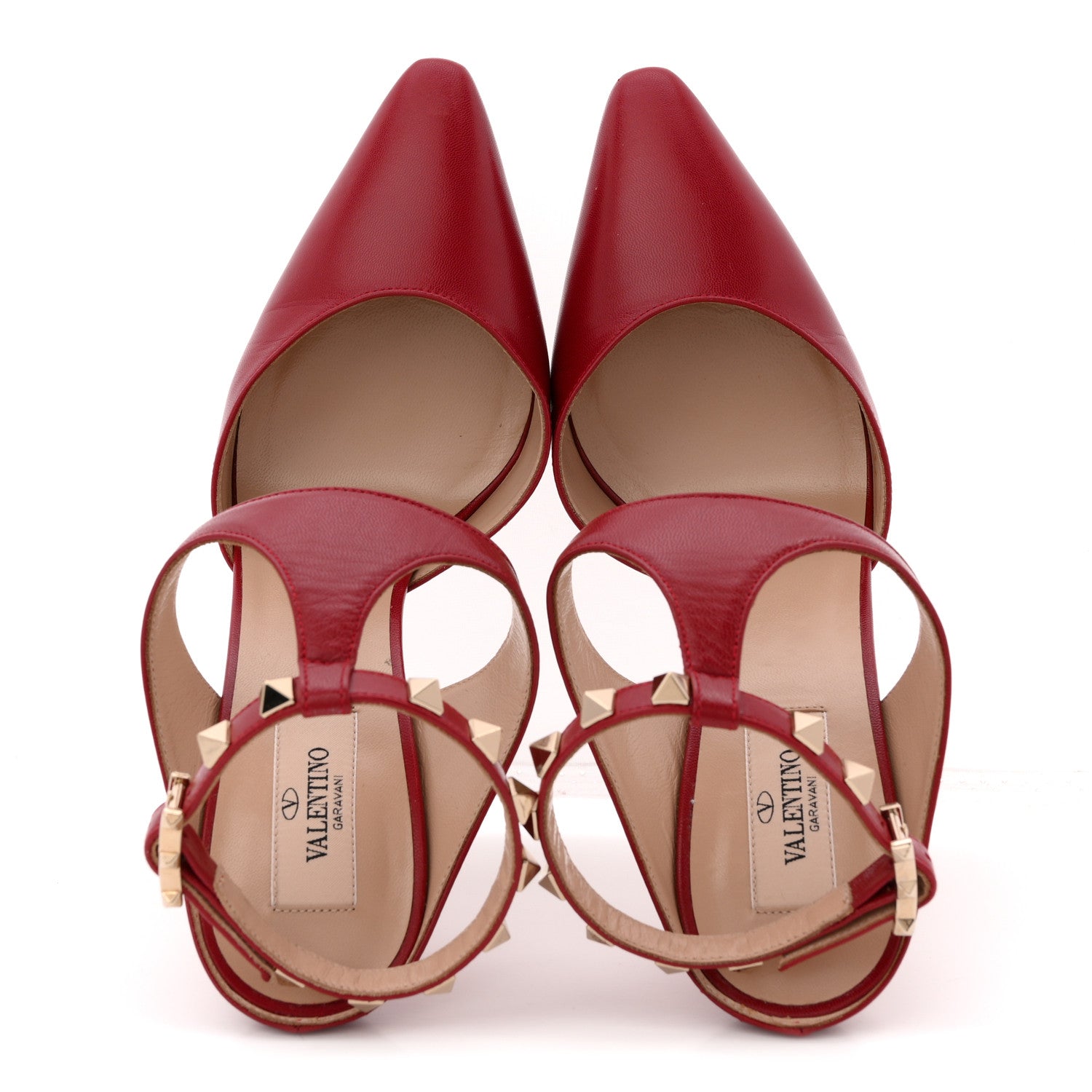 Valentino Garavani Calfskin Rockstud Ankle Strap 100mm Pumps 37 Red 2 of 12