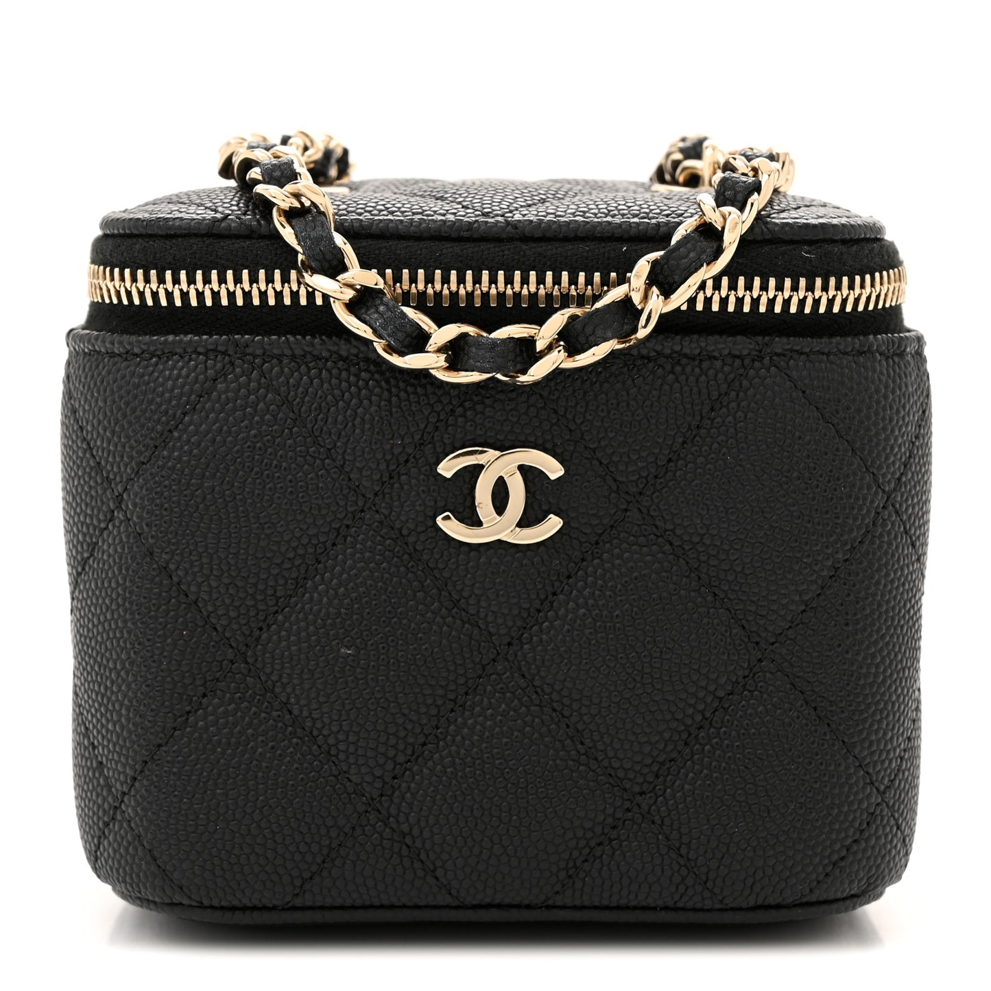 Caviar Quilted Mini Vanity Case With Chain Black