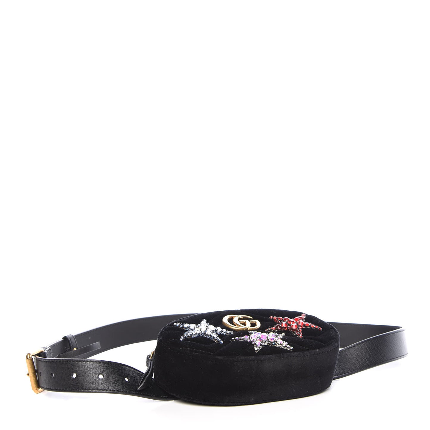 Velvet Matelasse Crystal Star GG Marmont Belt Bag 95 38 Black