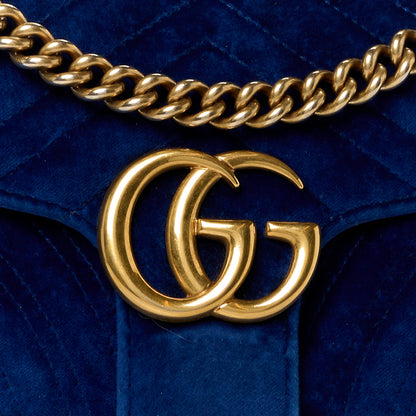 Gucci Velvet Matelasse Small GG Marmont Shoulder Bag Cobalt Blue 9 of 11