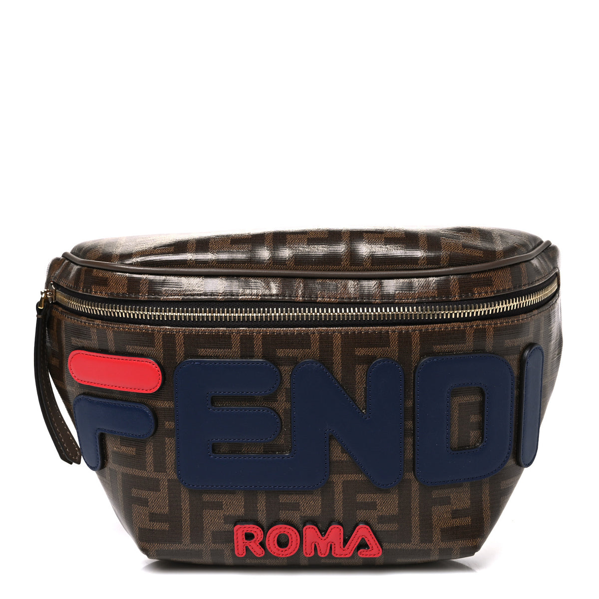 X FILA Glazed Fabric Vitello Century FF 1974 Mania Belt Bag Mogano Panna Blueberry