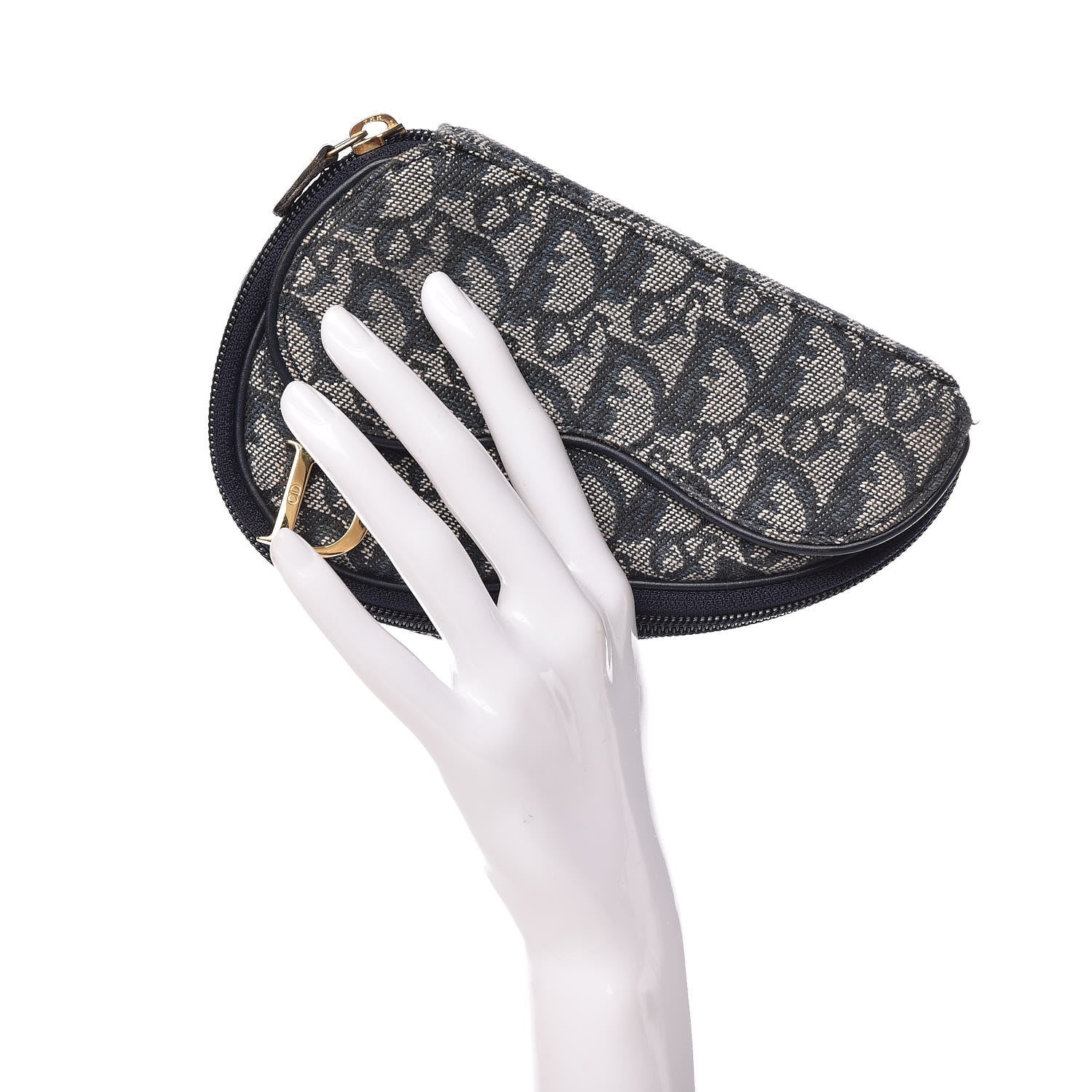Christian Dior Monogram Mini Saddle Zip Pouch Navy Blue 2 of 12