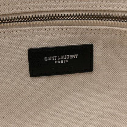 Saint Laurent Linen Calfskin Rive Gauche Maxi Tote  Grege et Noir 6 of 12