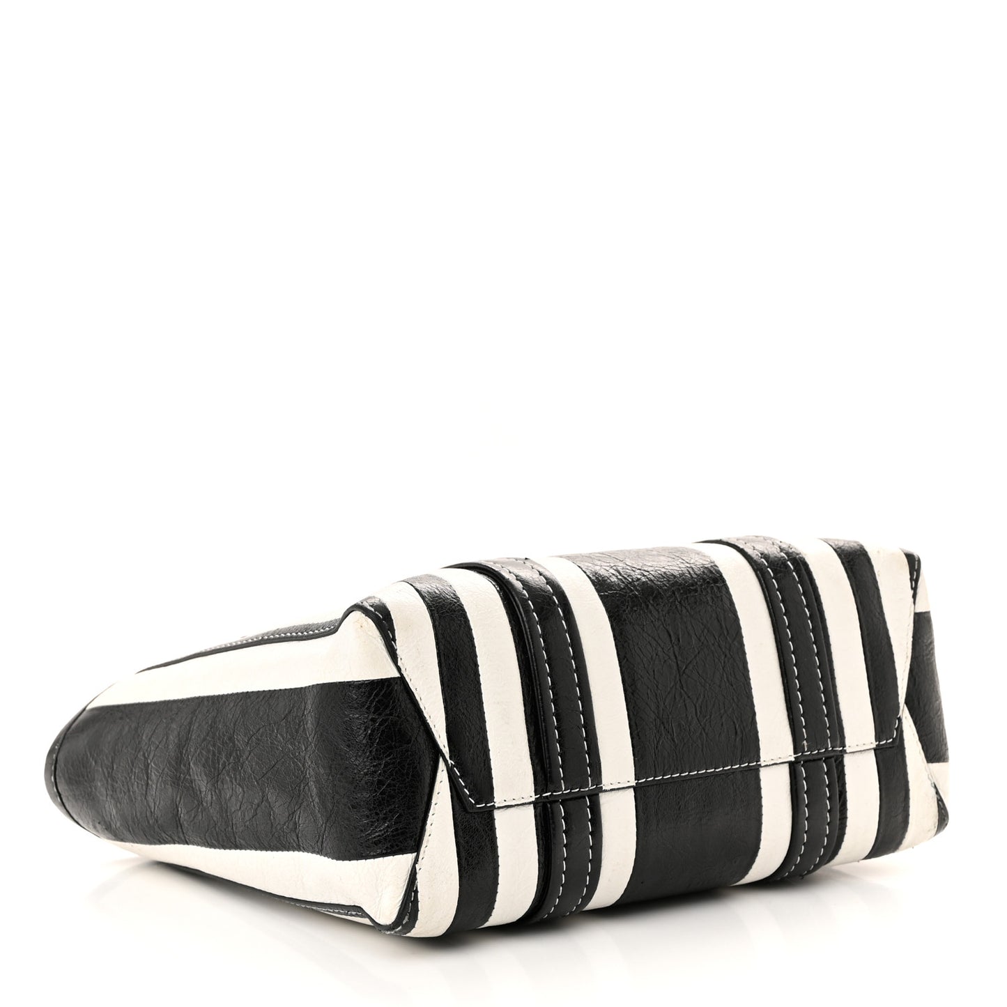 Agneau Arena Striped Patchwork Small Barbes East West Shopper Black White