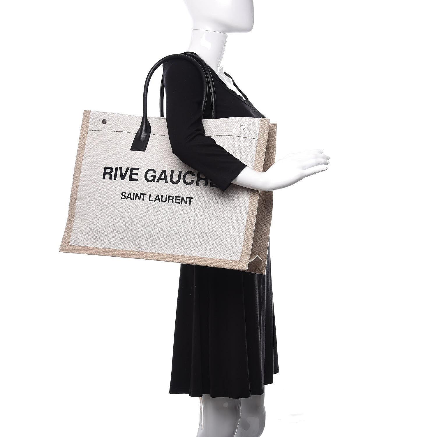 Saint Laurent Linen Calfskin Rive Gauche Tote Optic White 2 of 9
