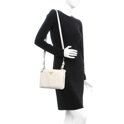 Prada Vitello Phenix Double Zip Crossbody Bag Bianco 2 of 9