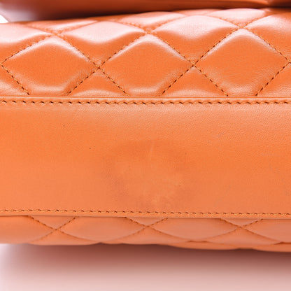 Chanel Lambskin Quilted Jumbo Grocery By Drawstring Shopping Bag Orange 12 of 14