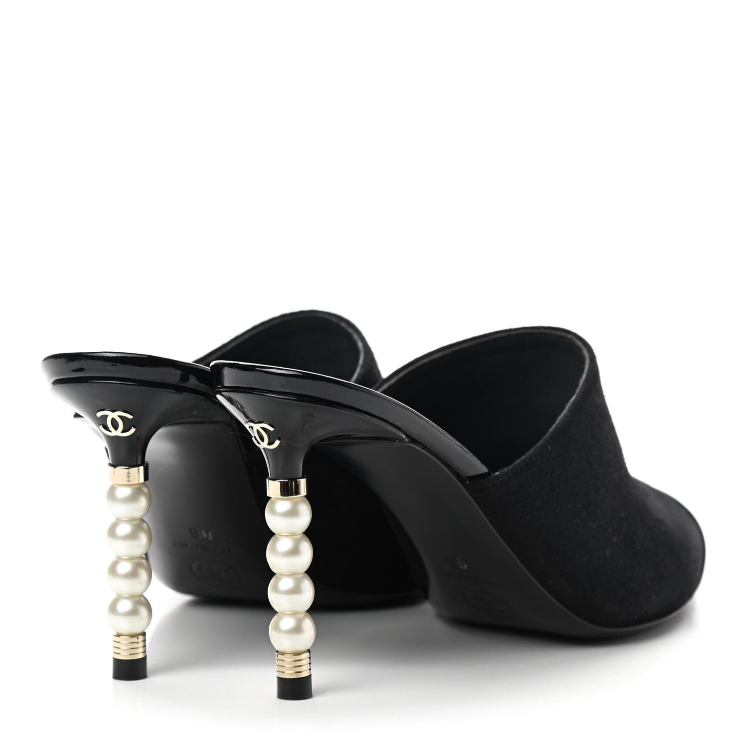 Suede Patent Calfskin Cap Toe Pearl Mule 36 Black