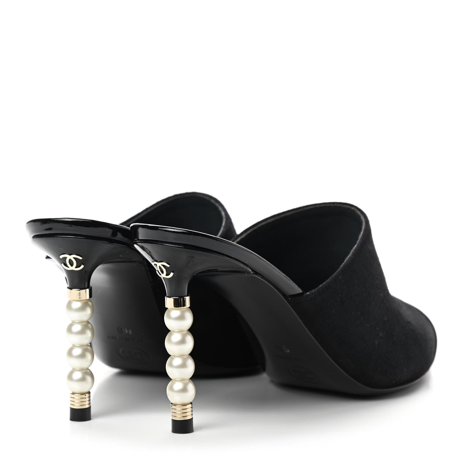 Chanel Suede Patent Calfskin Cap Toe Pearl Mule 36 Black 4 of 9