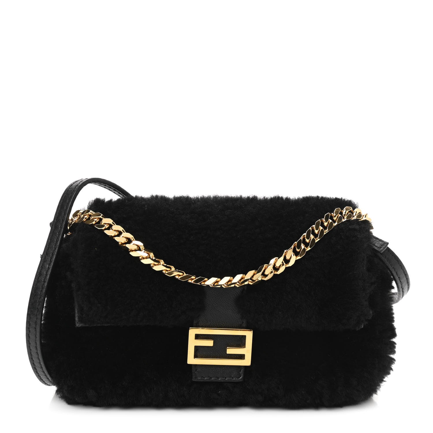 Fendi Shearling Shiny Nappa Micro Baguette Black 1 of 11