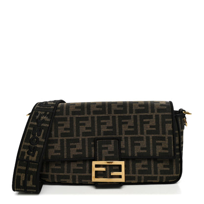 Fendi Fabric Jacquard FF 1974 Medium Baguette Tobacco Moro Black 1 of 12