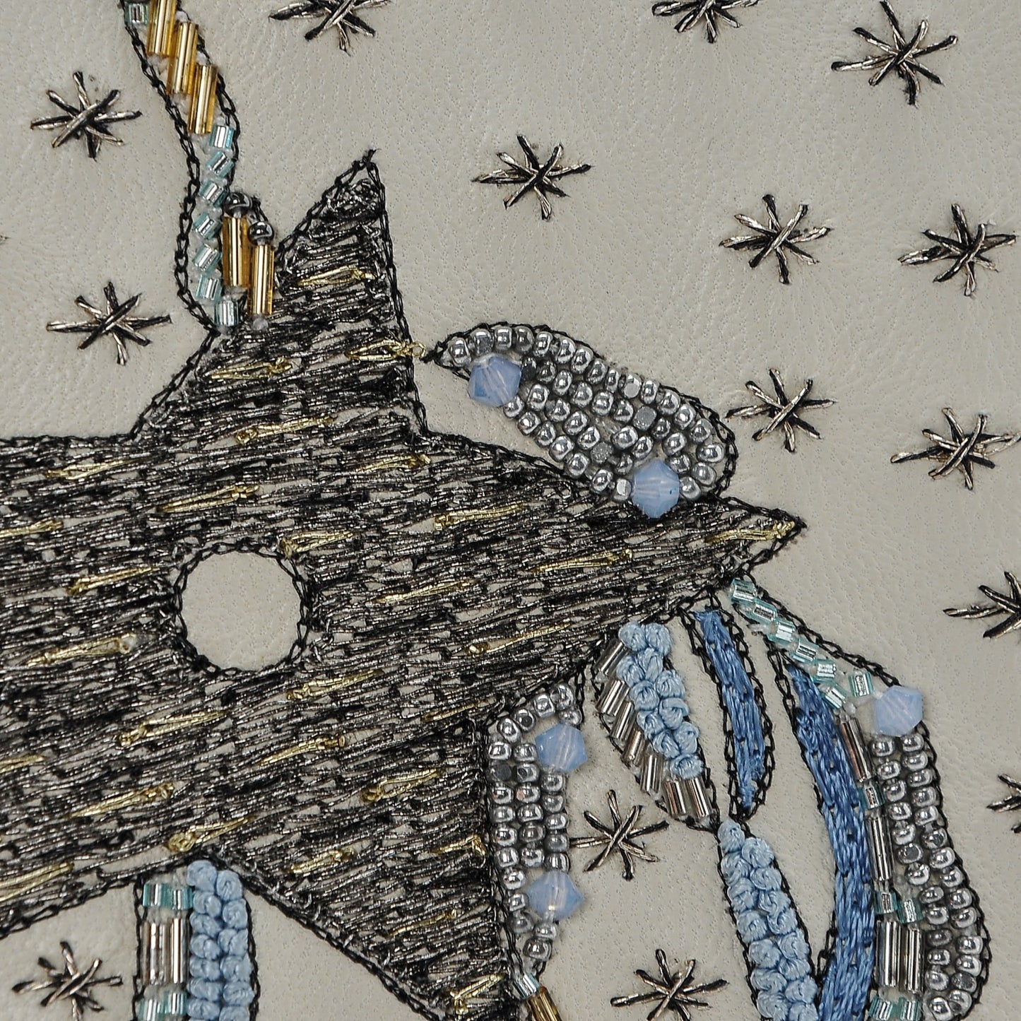 Lambskin Embroidered Star Tarot Pouch Clutch Latte
