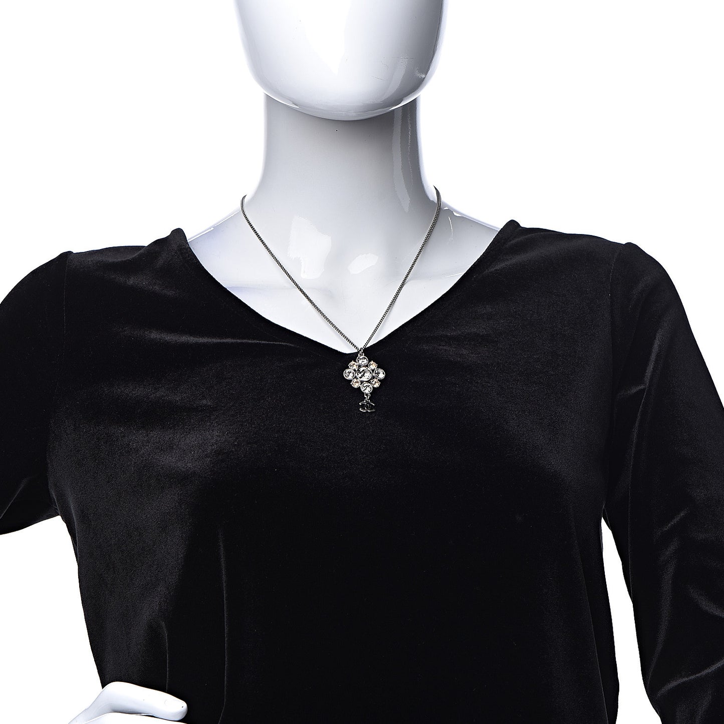 Crystal CC Drop Pendant Necklace Silver