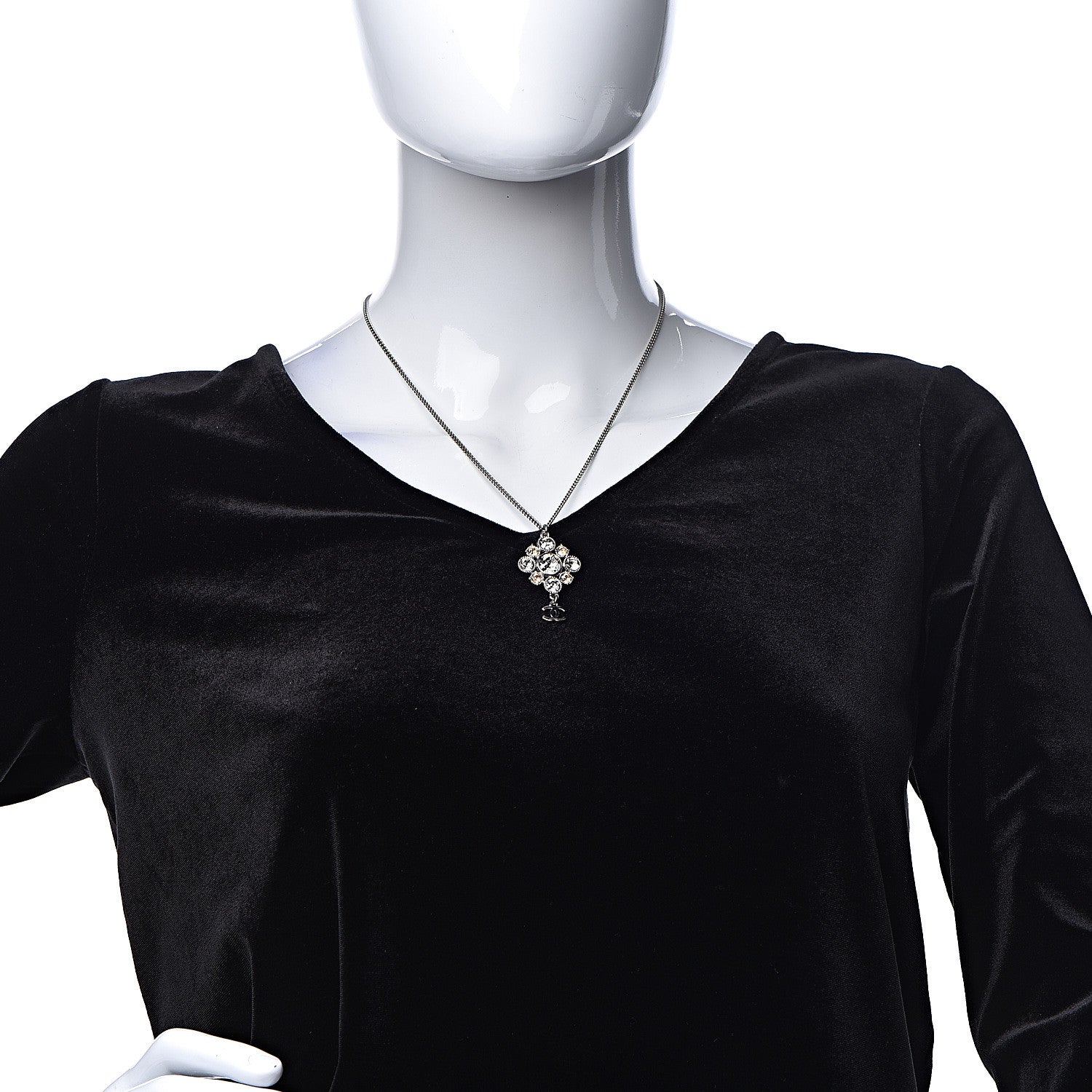 Chanel Crystal CC Drop Pendant Necklace Silver 2 of 6