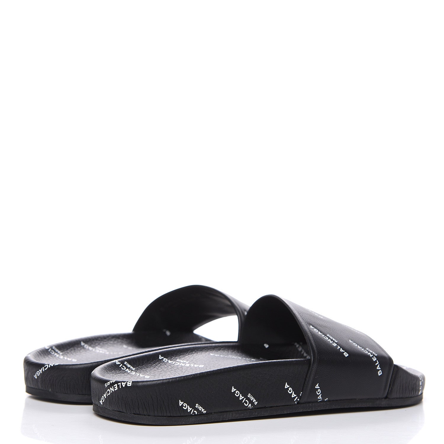 Balenciaga Nappa Allover Logo Embossed Womens Pool Slide Sandals 35 Black White 4 of 9