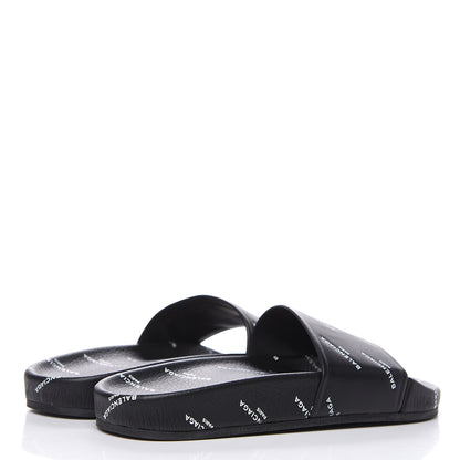 Balenciaga Nappa Allover Logo Embossed Womens Pool Slide Sandals 35 Black White 4 of 9