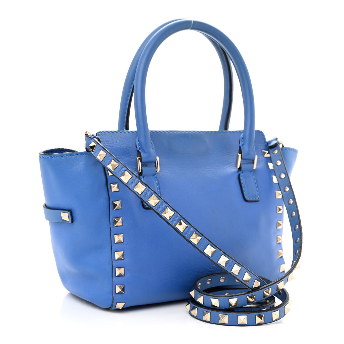 Vitello Mini Rockstud Double Handle Tote Light Sapphire