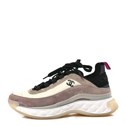 Chanel Suede Calfskin Nylon Grosgrain CC Sneakers 37 Beige Pink 1 of 8