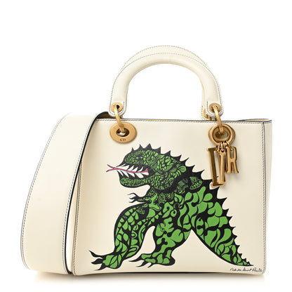Christian Dior Calfskin Painted Niki de Saint Phalle Dragon Medium Supple Lady Dior Bag White 1 of 11