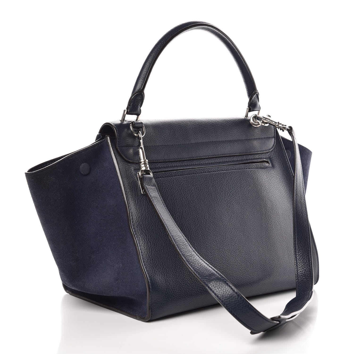 Celine Drummed Calfskin Suede Medium Trapeze Navy 4 of 9