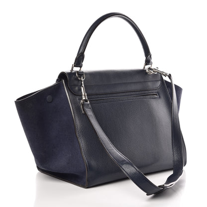 Celine Drummed Calfskin Suede Medium Trapeze Navy 4 of 9